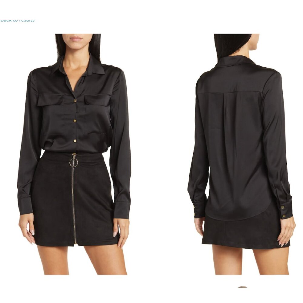 Alexia Admor Long Sleeve Button-Up Shirt BLACK size 4